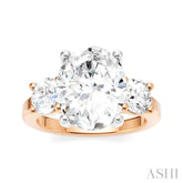 1 Ctw Tri-Mount Past, Present and Future Oval Shape Center Round Cut Diamond Semi Mount Engagement Ring in 14K Rose and White Gold